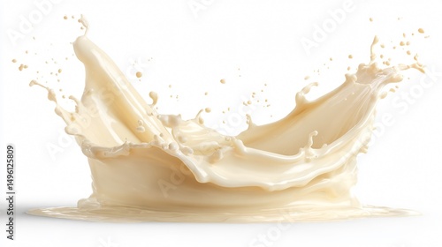 Elegant Curvy Vanilla Milk Splash on White Background
