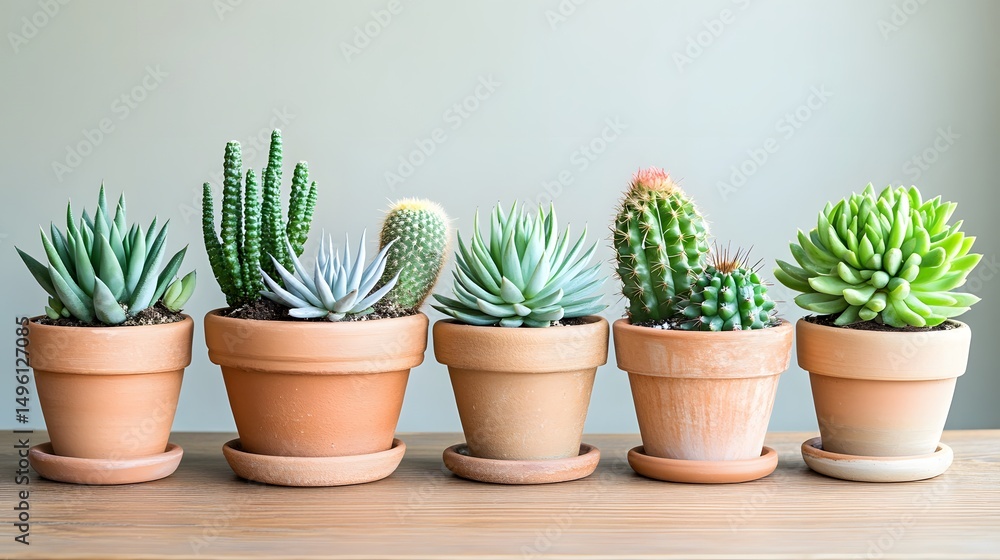 Obraz premium A collection of diverse succulent plants in terracotta pots.