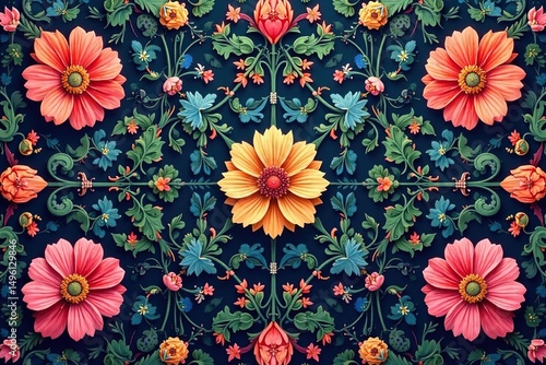 Intricate floral design, repeating seamlessly , surface, flower