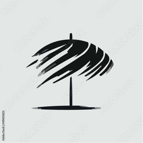 Icon of a beach umbrella in minimalist black design representing travel  