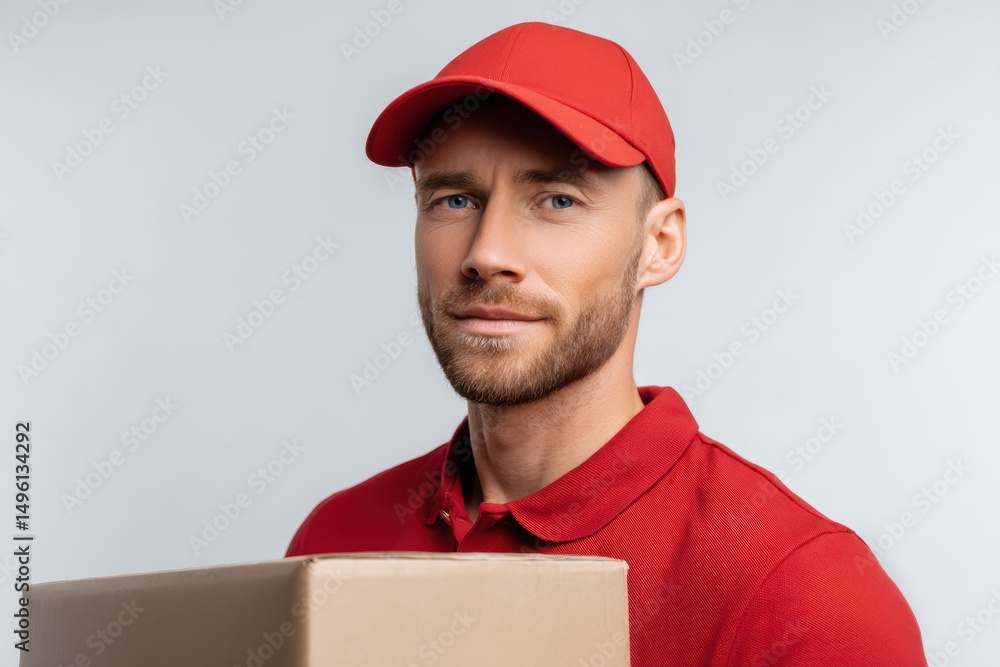 A delivery man in studio lighting, medium shot professional photo on white background A delivery man in studio lighting, medium shot professional photo on white background