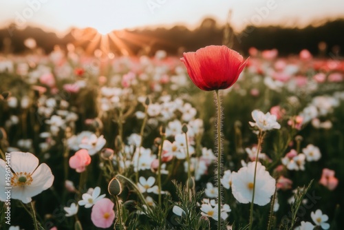 Vibrant Poppy Field at Sunset