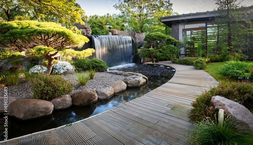 Wallpaper Mural the serene atmosphere of this modern garden is created by a tranquil waterfall and a meandering zen path Torontodigital.ca