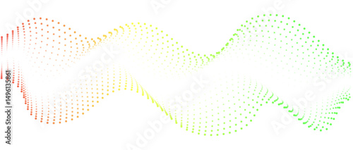 Wave pattern of flowing dots , gradient rainbow color . Nanotechnology concepts . Abstract wave for design , banners for music . Vector futuristic illustration