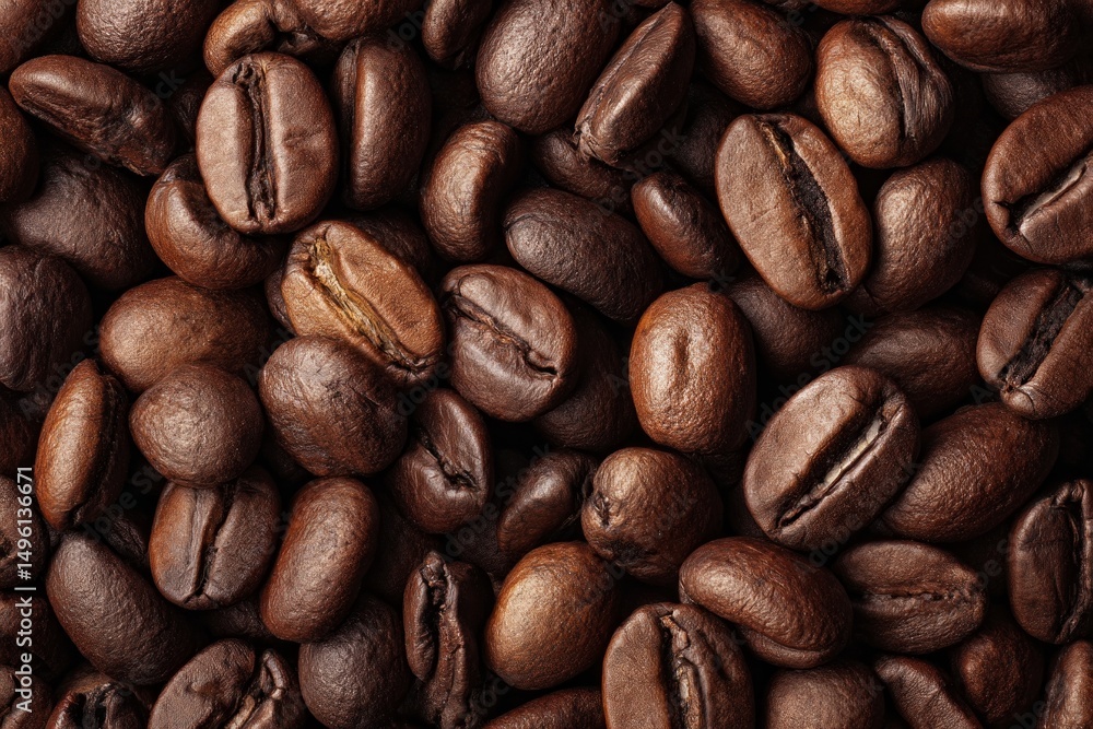 Naklejka premium Close Up of Roasted Dark Brown Coffee Beans Texture