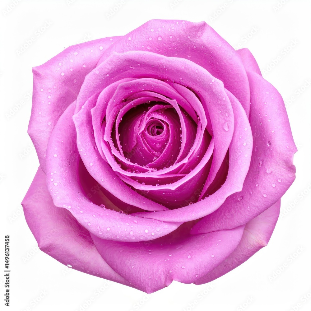 Obraz premium Purple Rose with Water Drops Isolated on White Background