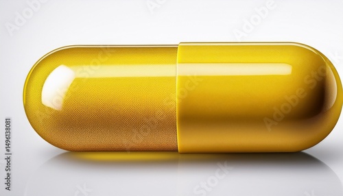 yellow pill capsule isolated on on a white background