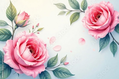 Delicate watercolor roses & leaves, soft hues, nature, repeat pattern