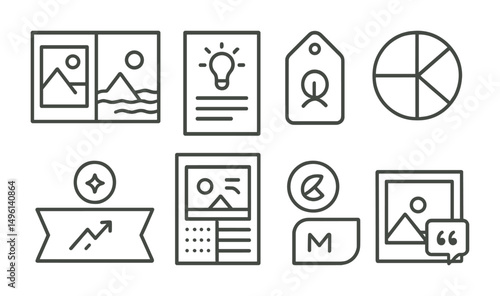 Line style icons of reflection and growth in art: “before / after” piece pair, “what I learned” card, mood + art log sheet, my favorite mark symbol, peer compliment tag, growth circle tracker, risk +
