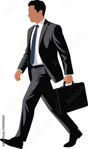 Businessman in suit walking and carrying briefcase towards success modern flat vector illustration