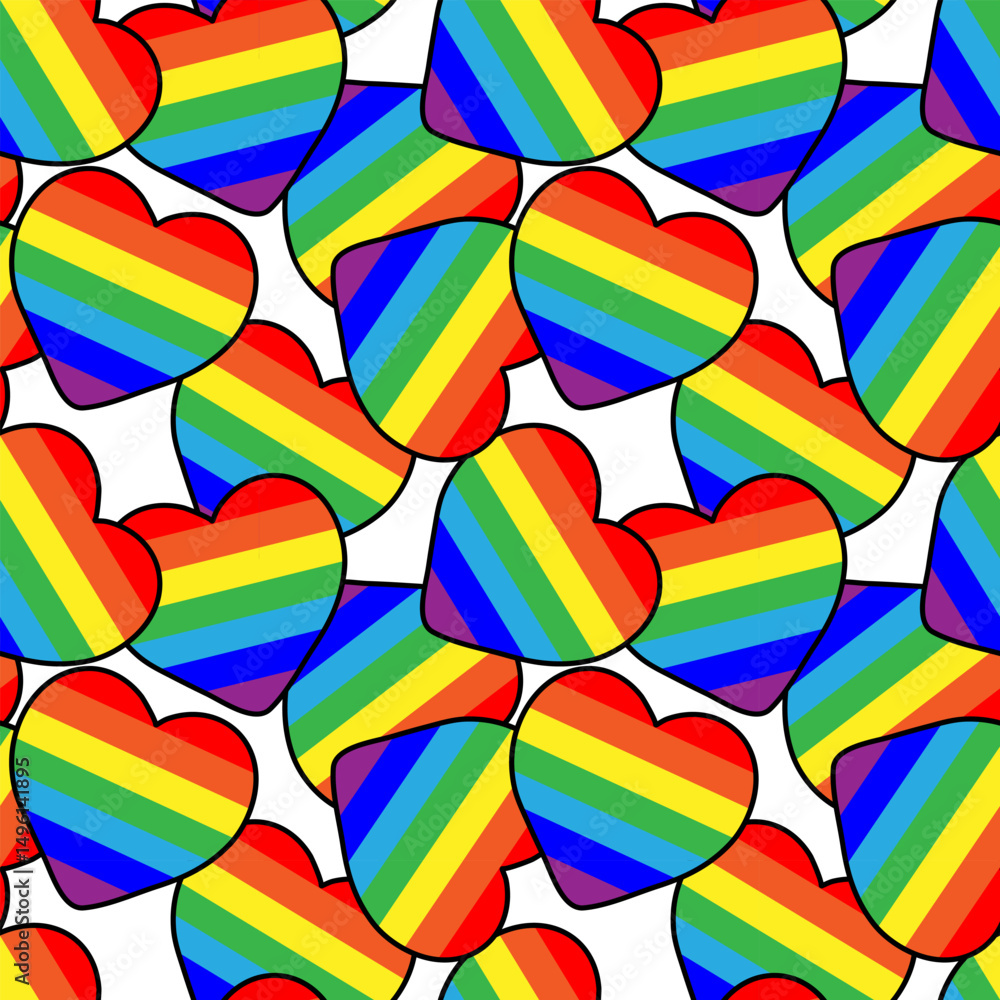 seamless pattern rainbow heart for pride month celebration, equality, diversity, and love, lgbtq+ vibrant social justice print white background seamless pattern rainbow heart for pride month celebration, equality, diversity, and love, lgbtq+ vibrant social justice print white background