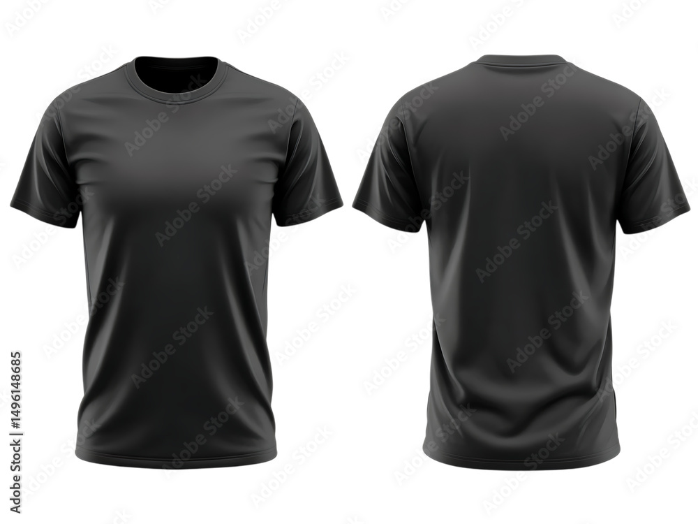 Black t shirt mockup front and back view isolated on transparent background Black t shirt mockup front and back view isolated on transparent background