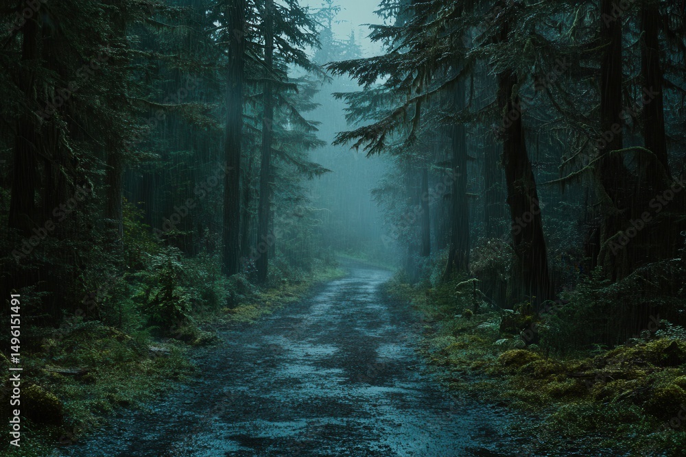 Fototapeta premium Mystical Rain-soaked Forest Path