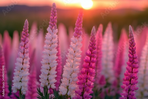Stunning Pink and White Lupines at Sunset