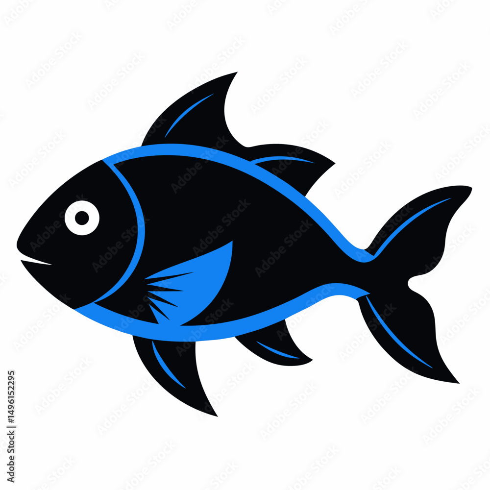 Fototapeta premium Blue fish silhouette vector illustration on white Background