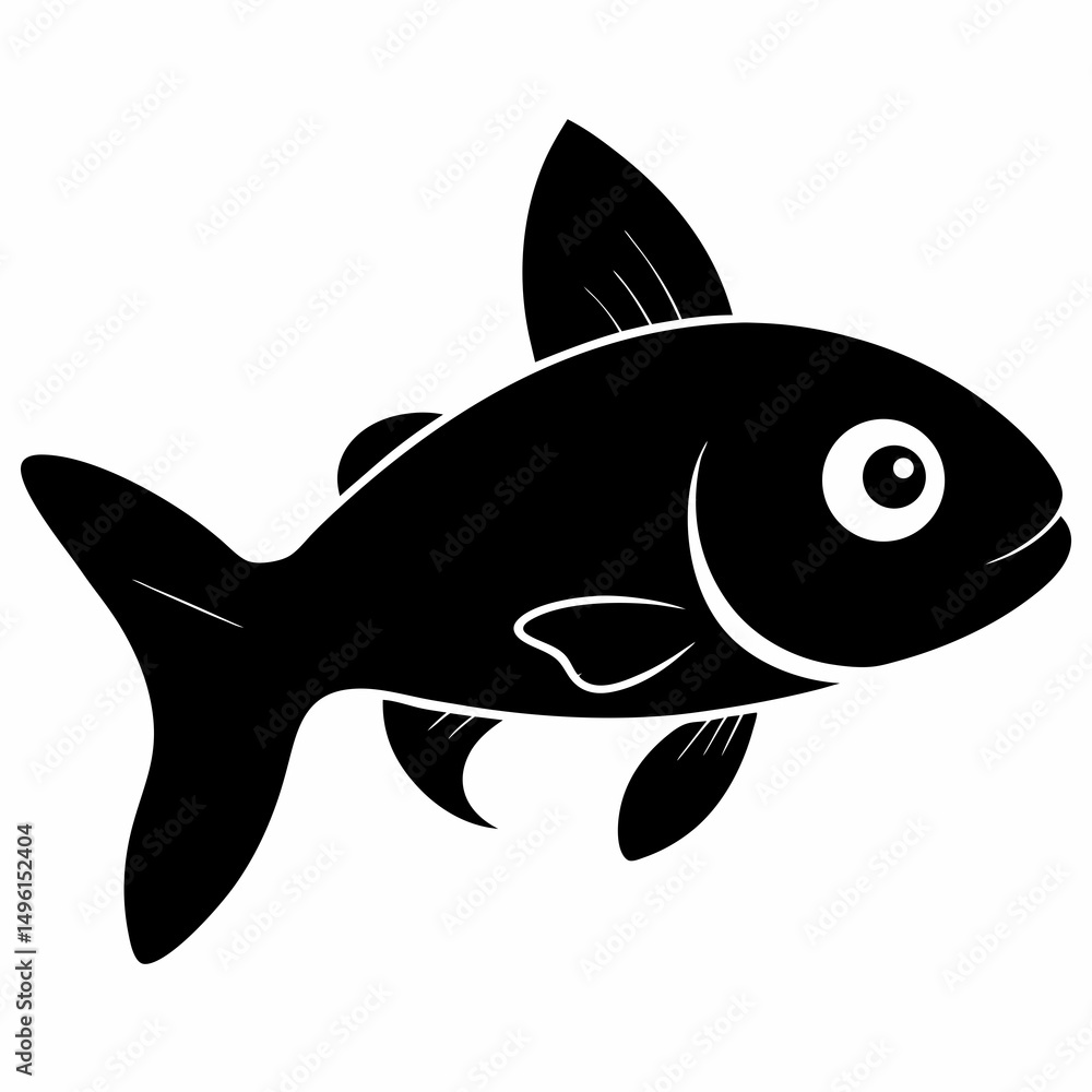 Fototapeta premium Minnow cute fish black silhouette on white Background