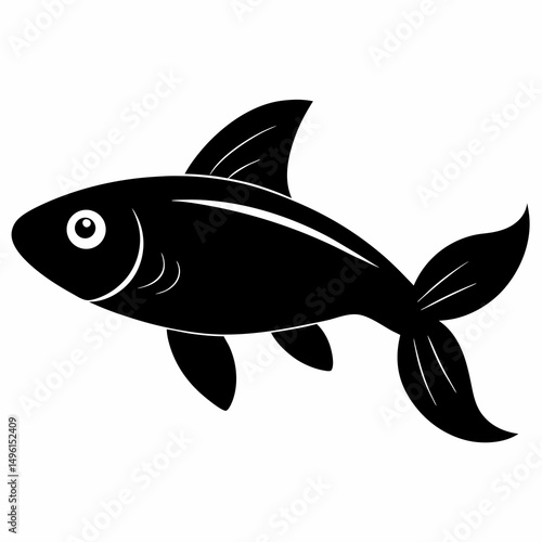 Minnow cute fish black silhouette on white Background