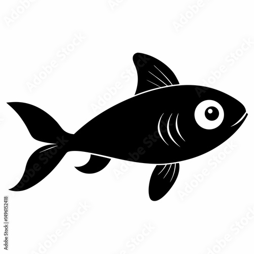 Minnow cute fish black silhouette on white Background