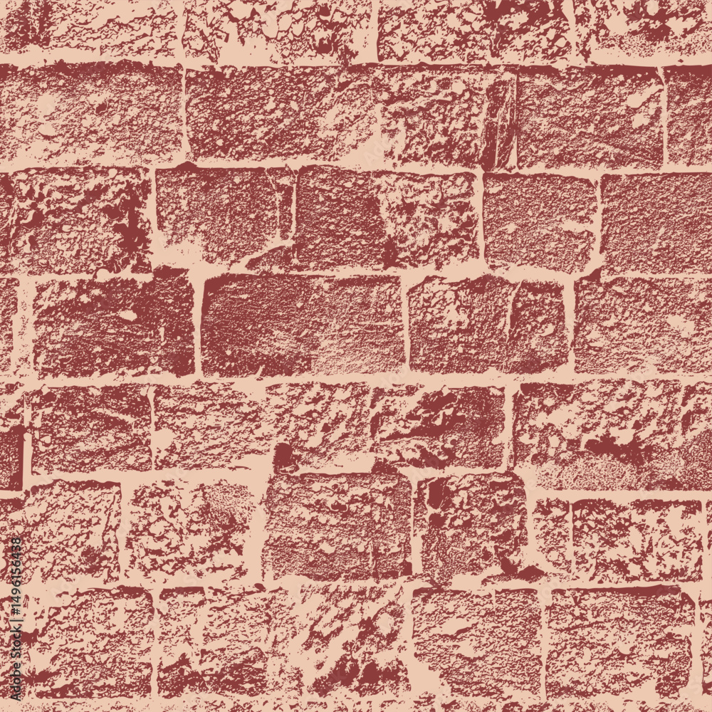 Obraz premium Vector seamless pattern or background with red brick wall, stone. Old, beaten, chipped shell rock with holes. Suitable for fabric, wallpaper. No AI used