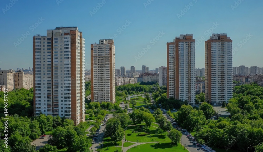 Obraz premium High-rise Residential Buildings Amidst Lush Greenery