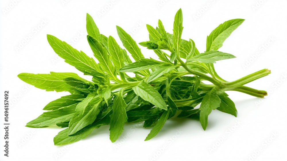 Obraz premium Fresh Valerian Herb Sprigs Isolated on White Background