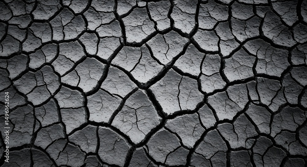Fototapeta premium Cracked Earth Texture, Dark Dry Ground with Abstract Pattern