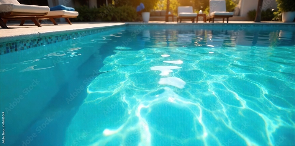 Obraz premium Crystal-clear pool water, shimmering under the summer sun A pristine, inviting scene perfect for relaxation and escape The perfect backdrop for tranquility and summer vibes , peaceful, clean