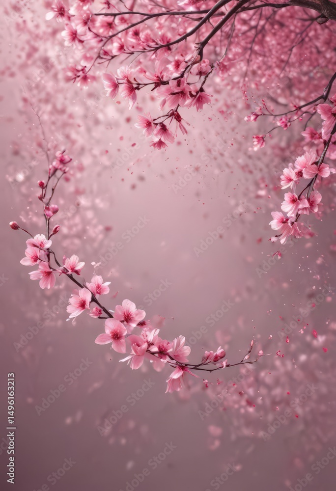 Obraz premium Abstract pink sakura petals swirl, ethereal background, soft, serenity, soft focus