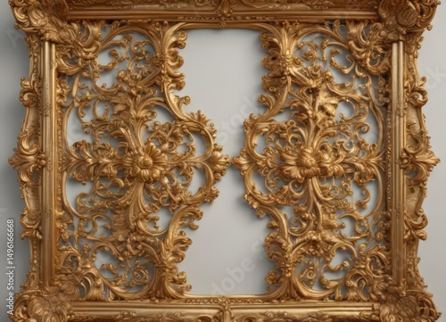 Intricate gold filigree swirls in a baroque style frame ,  event,  card,  invitation