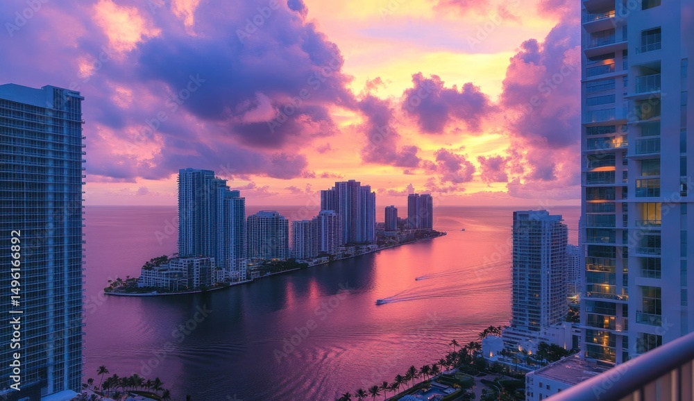 Fototapeta premium Majestic Sunset over Miami Skyline