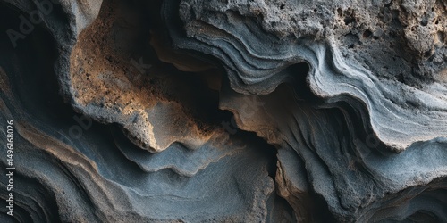 Close up of textured layered volcanic rock surface