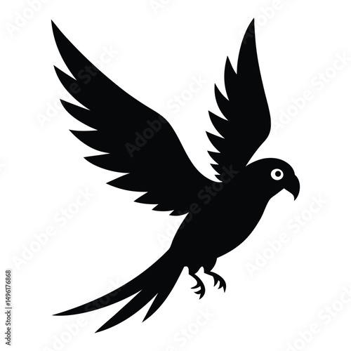 Parakeet Fluttering Vector Silhouette on White Background