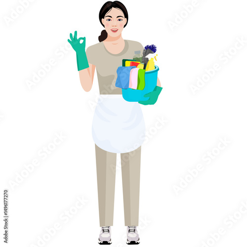 girl who does cleaning without background