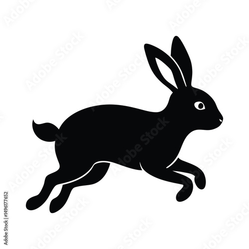 Pet Rabbit Hopping Vector Silhouette on White Background