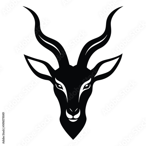 Antelope Head with Elegant Horns Vector Silhouette on White Background