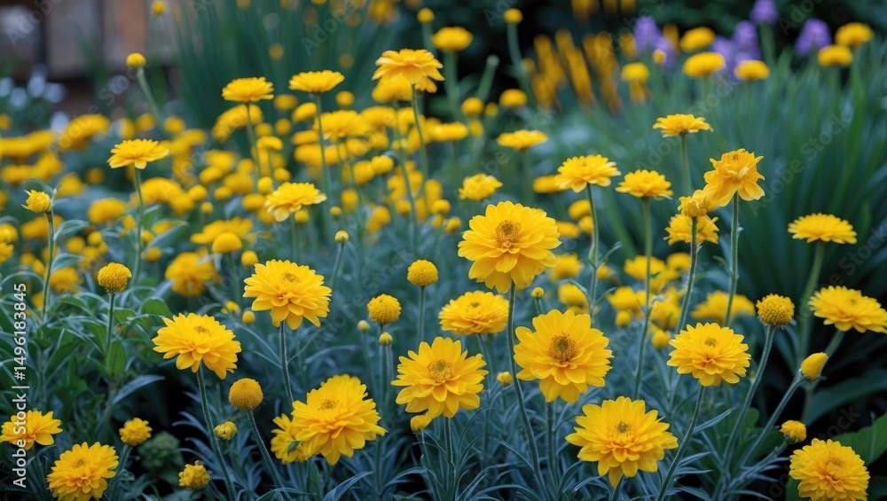 Obraz premium Beautiful yellow flowers blooming in the garden.
