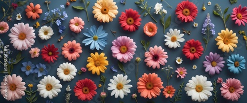 Flowers with vibrant colors and empty space for text. photo