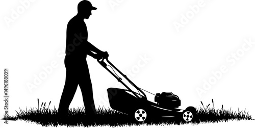 Grass Cutting Lawn Mower Garden Equipment Silhouette Vector Illustration
