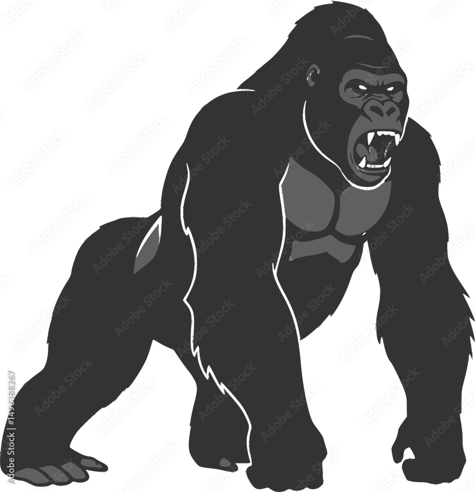 Fototapeta premium Angry Gorilla Silhouette isolated on white background Minimalist gorilla vector shape 