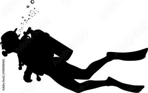 Underwater Scuba Diving silhouette vector illustration isolated on a white background
