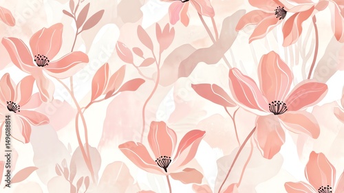 Wallpaper Mural Peach Blossom Watercolor Floral Seamless Pattern Torontodigital.ca