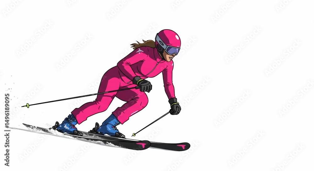 Fototapeta premium Female skier carving in fresh powder during winter action sports event