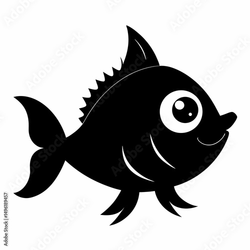 Skipper cute fish black silhouette on white Background