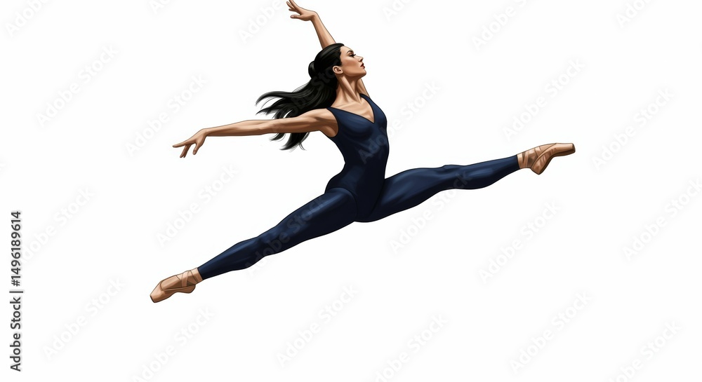Obraz premium Elegant ballet leap digital artwork on pristine background displaying athleticism