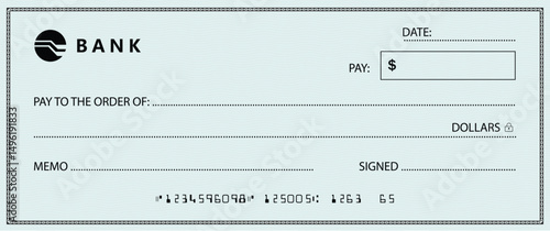 Blank bank cheque template design. Bank check template