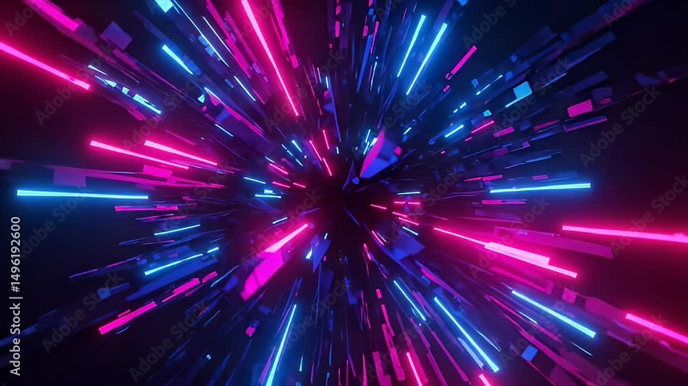 Abstract Burst Of Neon Lights With Blue And Pink Colors Against A Dark Background Abstract Burst Of Neon Lights With Blue And Pink Colors Against A Dark Background
