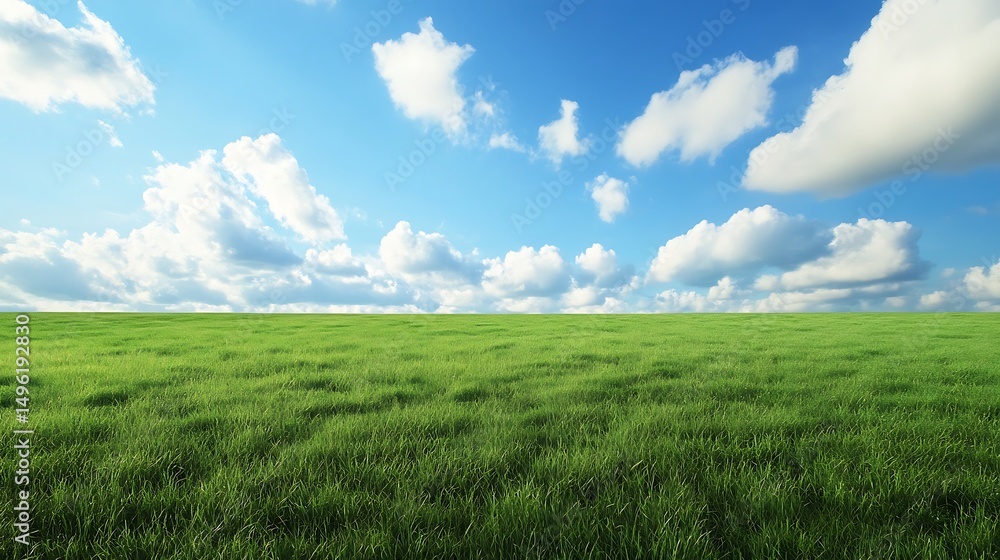 Obraz premium Expansive grassy field under a partly cloudy sky.