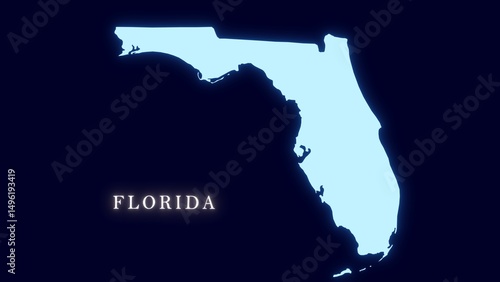 United States Florida detailed neon map 
