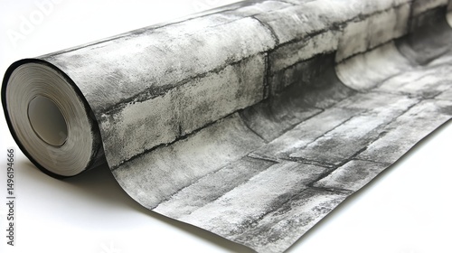 Gray stone wall pattern on a roll of wallpaper.