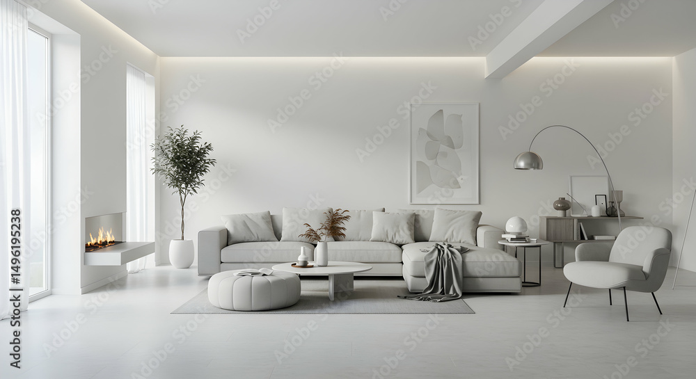 Fototapeta premium Minimalist, Modern, Living room, Modern Minimalist Living Room Interior Design